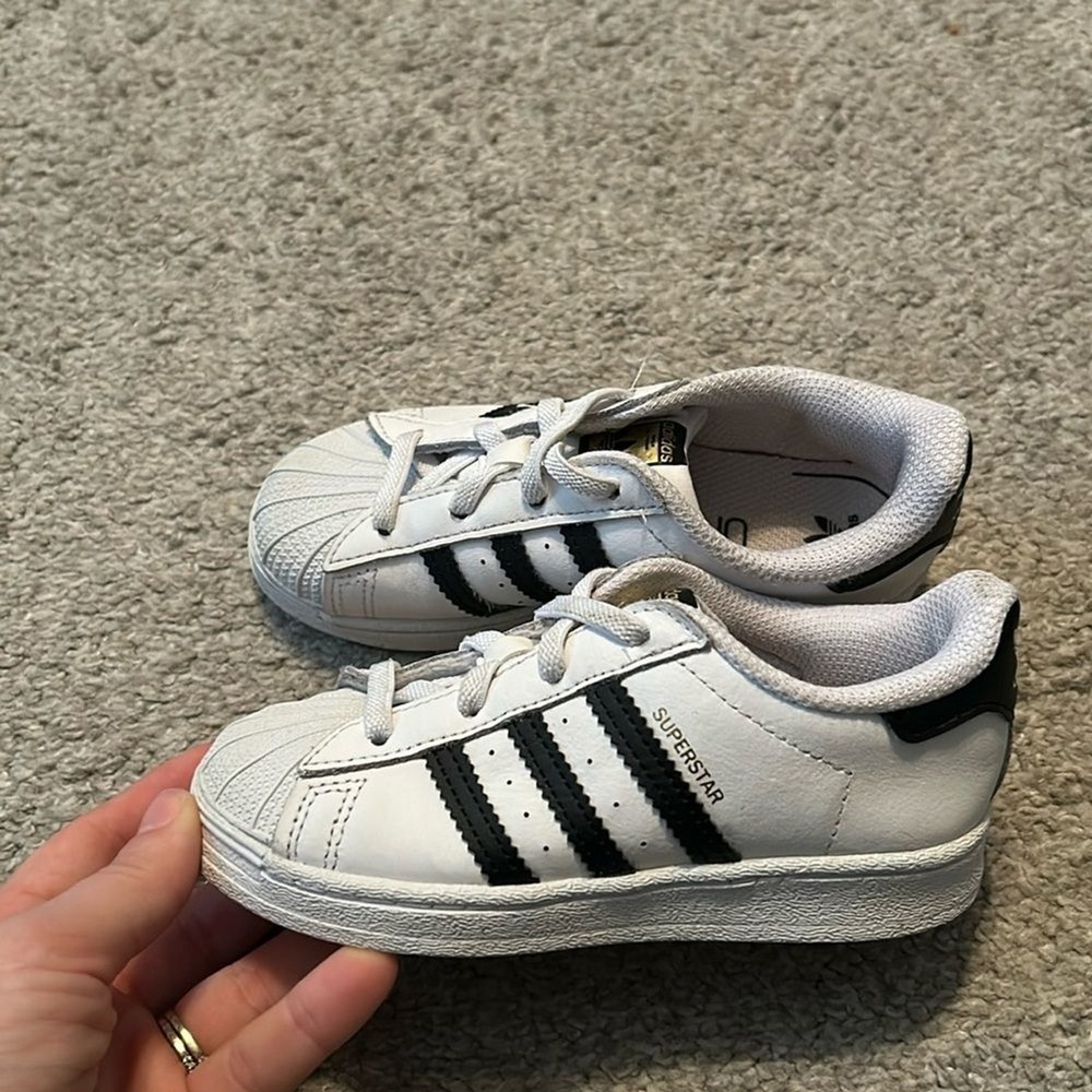 Adidas Superstar Toddler Sneakers White‎ Black Shell Toe FU7717 Size 9K 9c